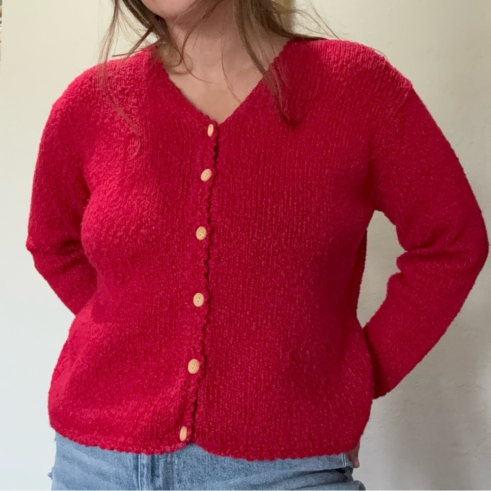 100% Cotton Textured Knit Button Cardigan | Talbots Petites M